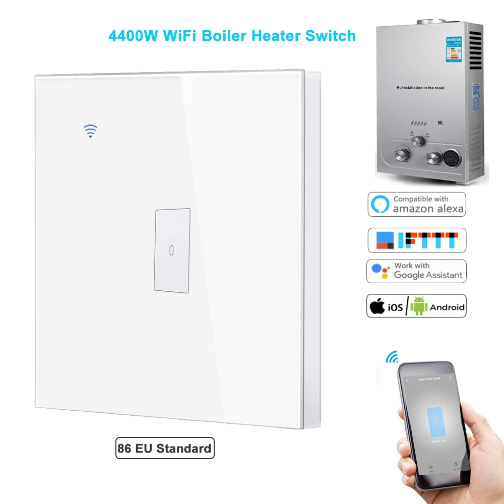 

Smart Life WiFi Boiler Switch 4400W Water Heater Switch Smart timer control switch Voice Control Compatible Google Alexa iFTTT