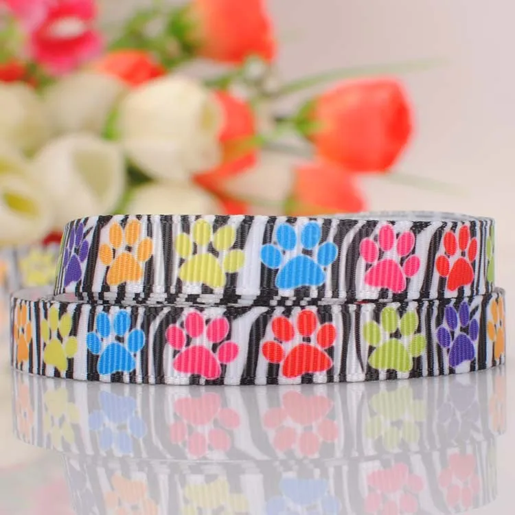 5yards 3/8 " 9 mm dog paw print cartoon grosgrain ribbon party
