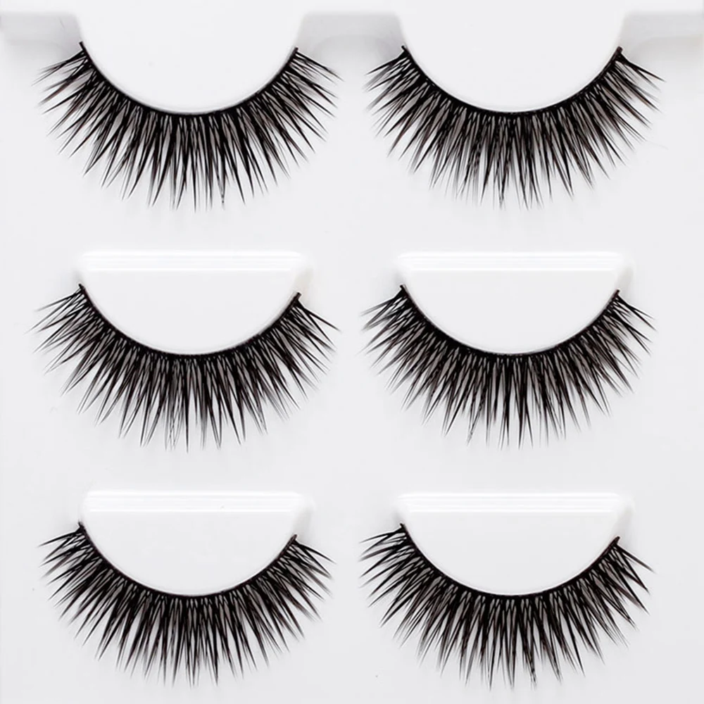 3 Pairs Handmade 3D False Eyelashes Invisible Band Natural Dense Cross