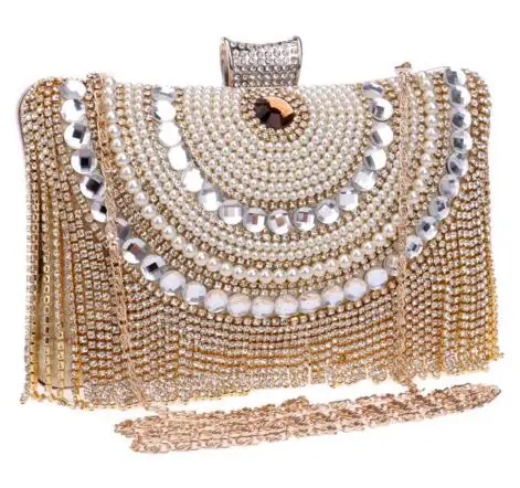 Rhinestones Tassel Clutch Diamonds Beaded Metal Evening Bags Chain Shoulder Messenger Purse Evening Bags For Wedding Bag 10
