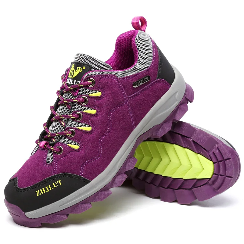 Теплая зимняя обувь для пешего туризма, низкие теплые кроссовки для альпинизма, большие размеры, мужская и женская обувь с хлопковой подкладкой, 36-47 - Цвет: thick Purple W