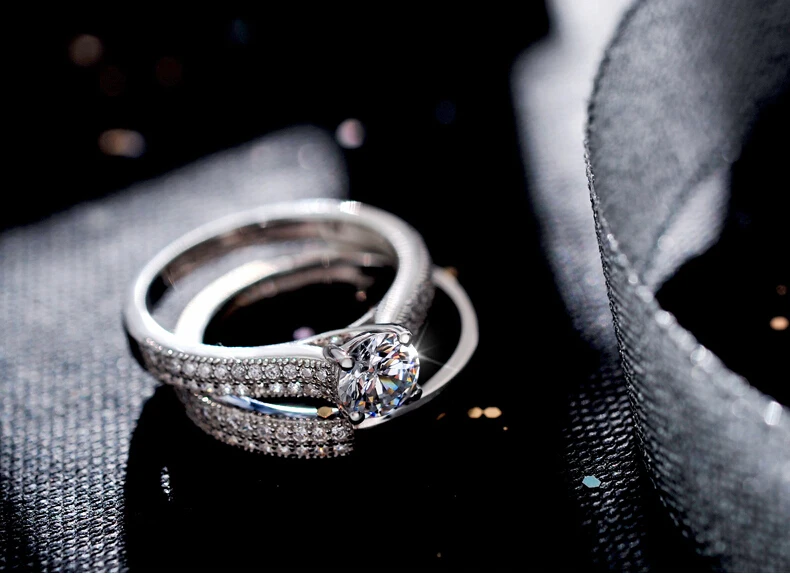 Vecalon 3 colors Lovers ring Set 5A Zircon Cz Gold Filled 925 silver Engagement wedding Band rings for women Bridal Jewelry