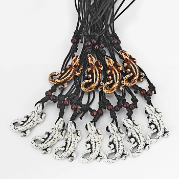 

12pcs Punk Style Two Color Large Lizard/Salamander/Gecko Animal Faux Yak Bone Pendant Necklace For Women&Men Necklace Jewelry