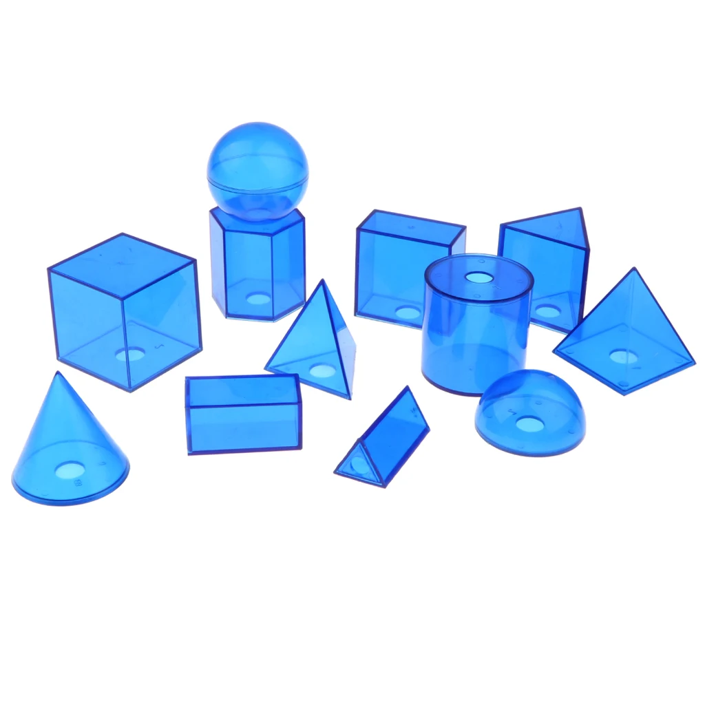 Pack of 12Pcs Plastic Geometric Solids - 3D Geometry Exploring Volume Shape Visual Aids Mathematics Math Educational Student Toy