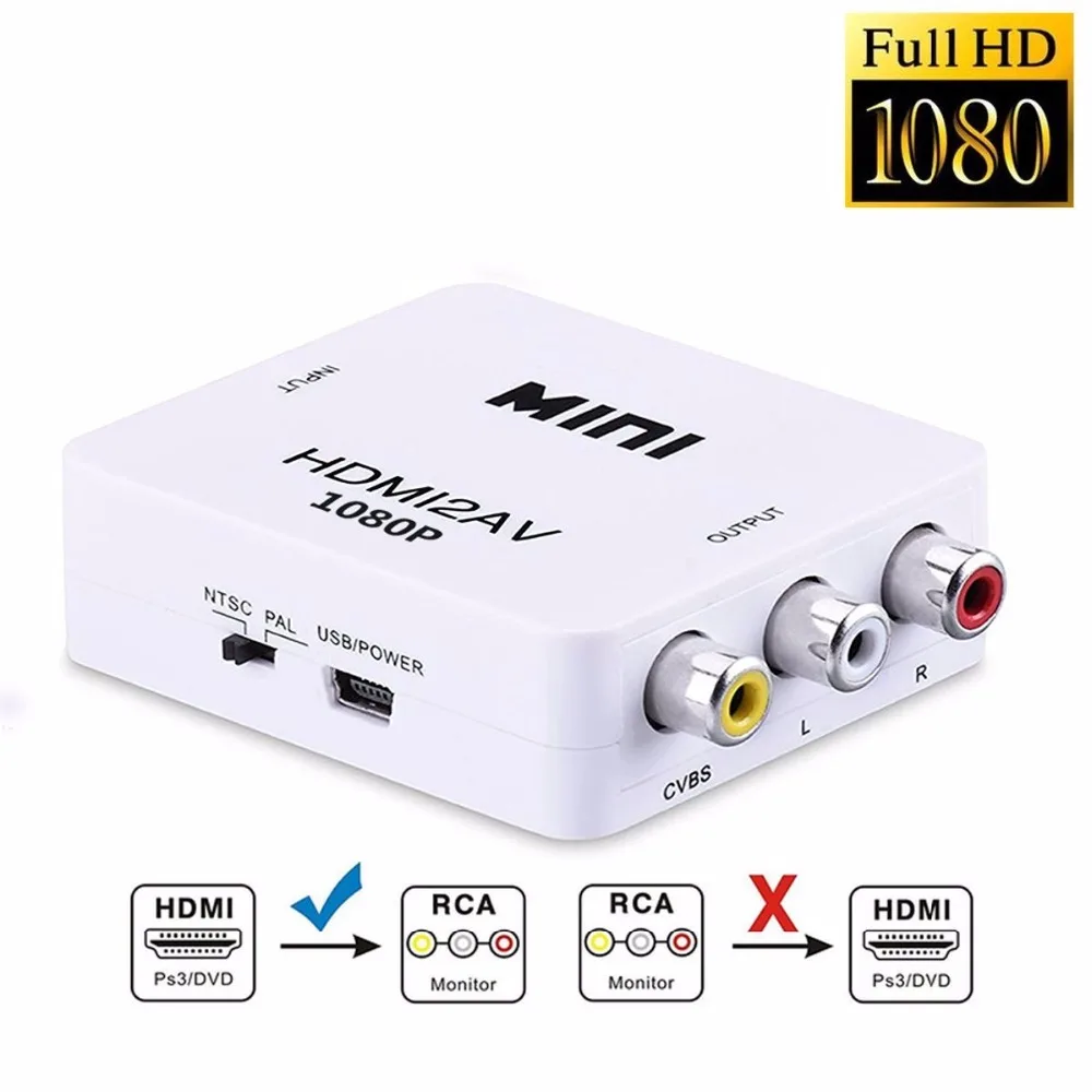 

HDMI to RCA AV/CVSB L/R Video AV/RCA CVBS Composite Video Audio Adapter Mini HDMI2AV Video Converter Android TV box + USB Cable