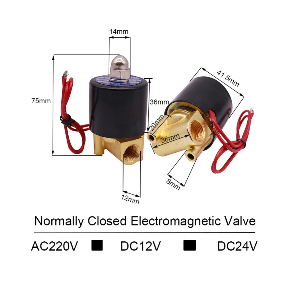 1 шт. электромагнитный клапан AC220V/DC12V/DC24V DN15 1/2 ''Электрический нормальный закрытый клапан для воды, масла, воздуха, газа, аксессуары