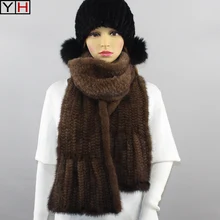 Зимний женский ручной вязаный норковый шарф модная норка шаль из меха хороший подарок натуральная норка мех зимний теплый шарф норковый шарф