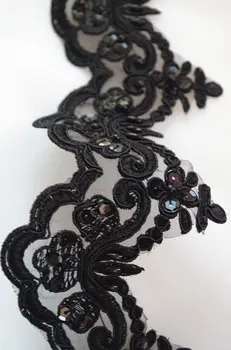 

black cord lace trim with sequins, 10 yards