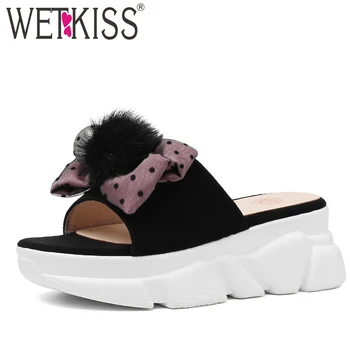 

WETKISS Polka Dot Mesh Slippers Women Footwear Casual Wedges Slides Shoes Female Kid Suede Mules Platform Shoes Woman Summer