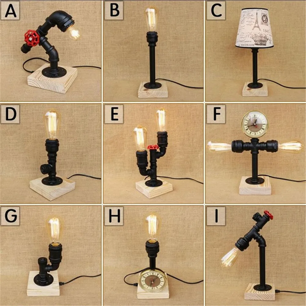 Художественный Декоративный Деревянный винтажный Настольный Светильник E27 лампочка лампа для чтения водопроводных труб, Настольный светильник, светодиодный светильник, тканевый абажур, деревянный
