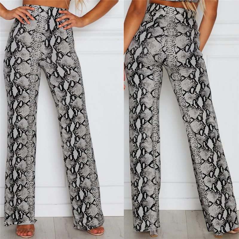 

New Fashion Women's High Waist Zipped Pants Snake Print Long Pants Ladies Casual Loose Pants Evening Club Party Wear Summer