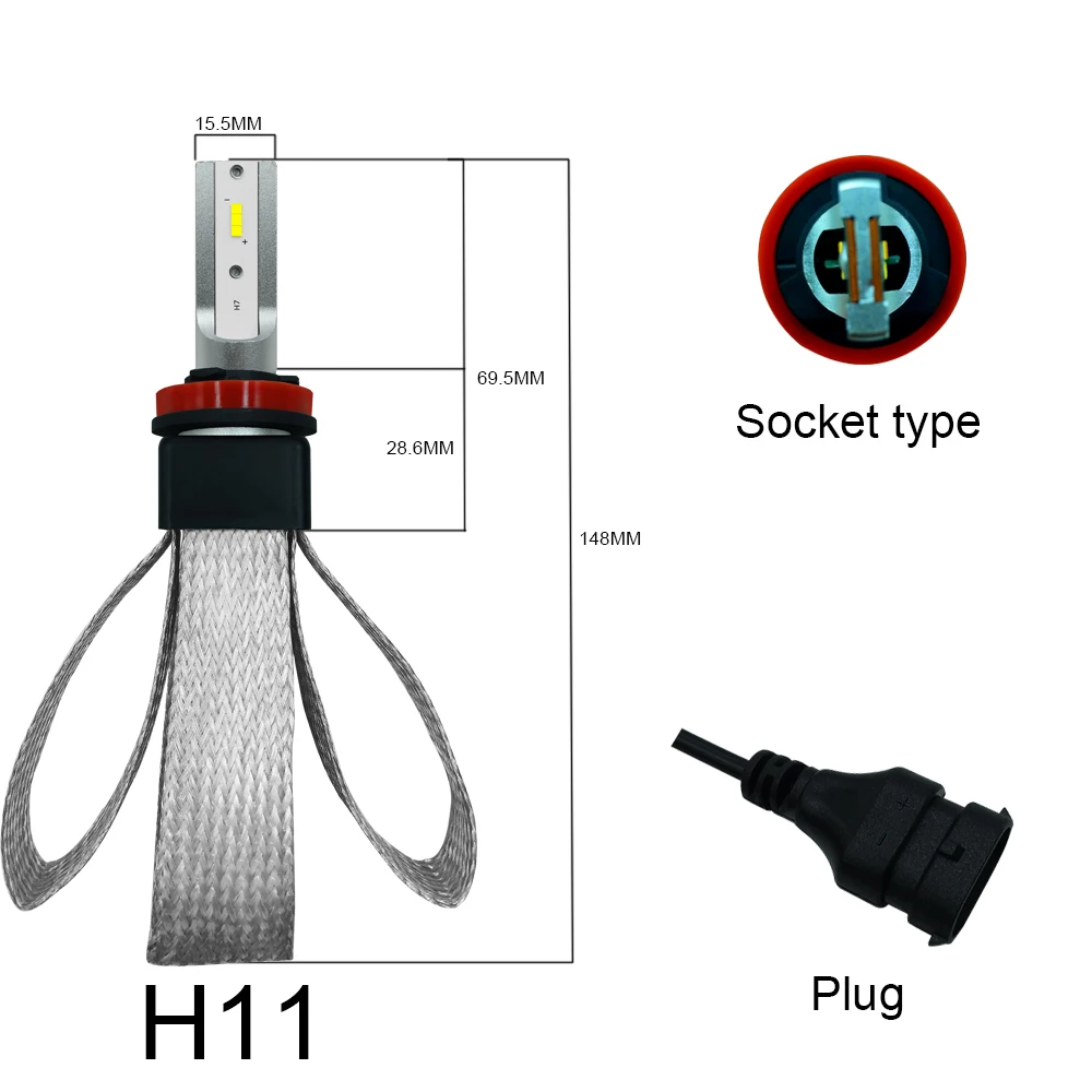 2 X H8/H9/H11 T8 светодиодный фары лампы 30 Вт 4800LM 9 V-36 V IP68 Водонепроницаемый 6000 K холодный белый медный пояс для автомобилей SUV RV HID все в одном