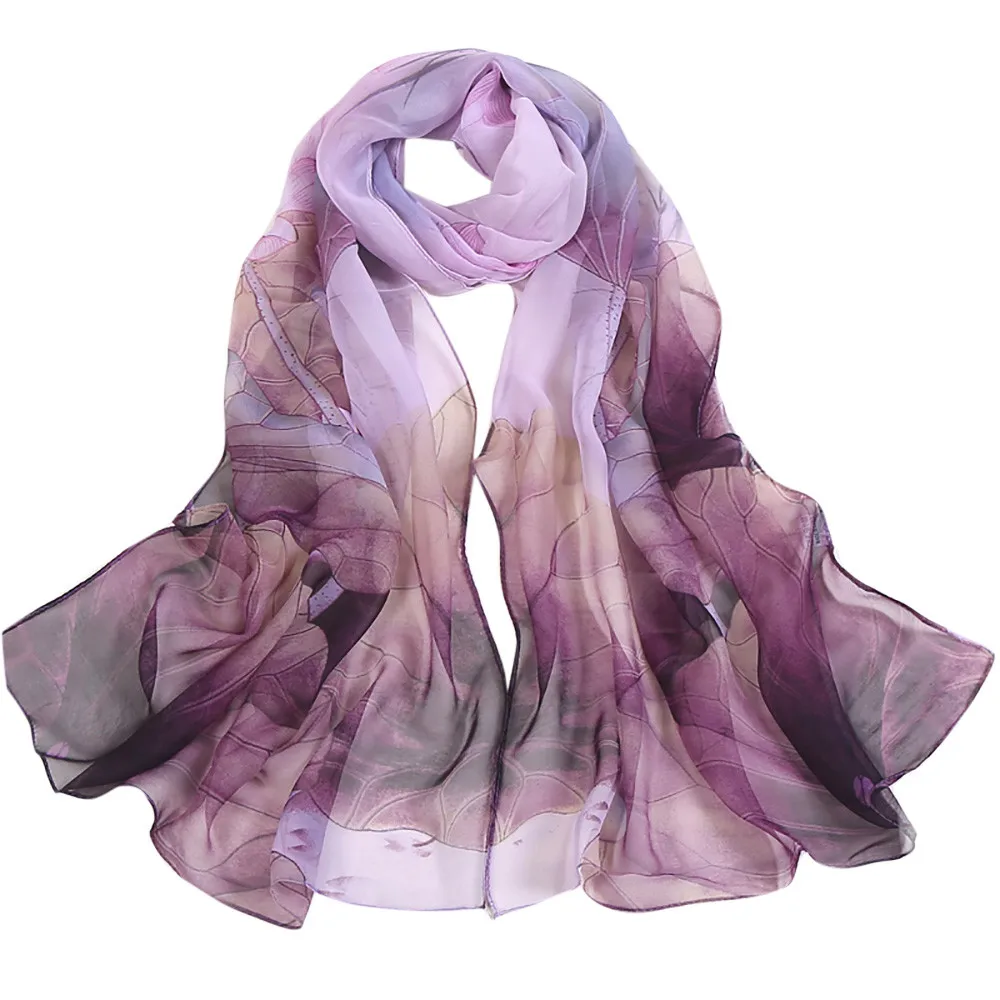 Новейшие Модные женские шали с принтом лотоса, Длинный мягкий шарф, шарф, Женская шаль, мягкие шарфы, фантастический шейный платок, палантины, шарф - Цвет: Purple
