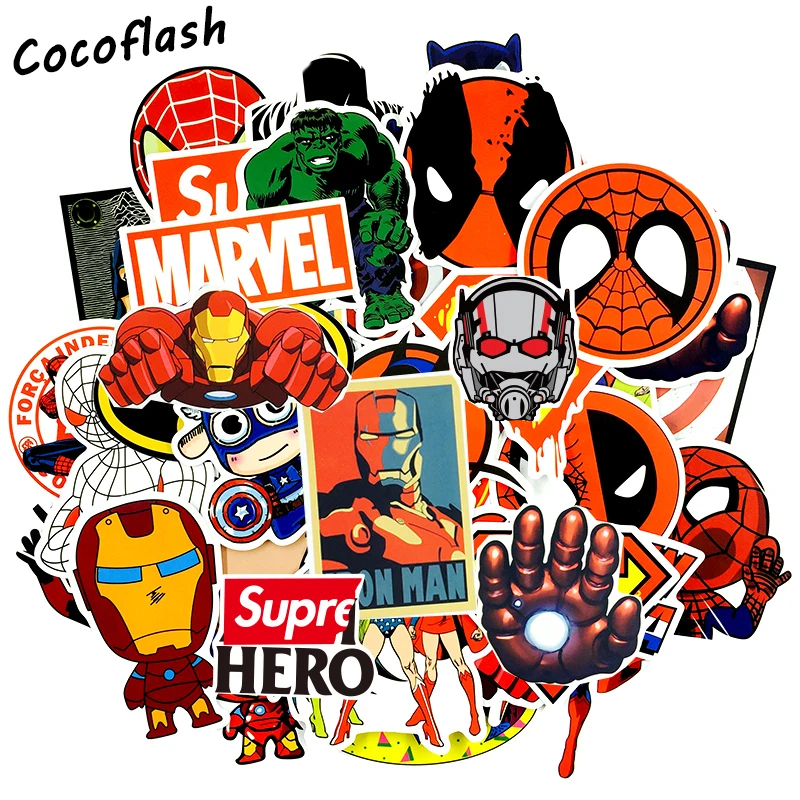 50pcs/set Marvel Super Hero Sticker Different Anime Characters High Quality Waterproof PVC Stickers For Suitcase