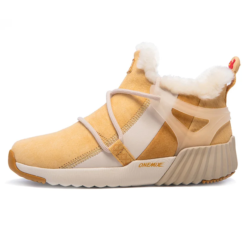 ONEMIX/мужские треккинговые ботинки; зимние ботинки; теплые уличные водонепроницаемые кроссовки для мужчин; прогулочная походная обувь - Цвет: yellow