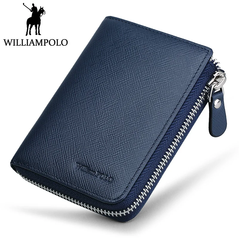 

WilliamPOLO Zipper Mini Wallet Genuine Leather Men Wallet Short Purse With Coin Pocket Natural Cowhide Money Pocket