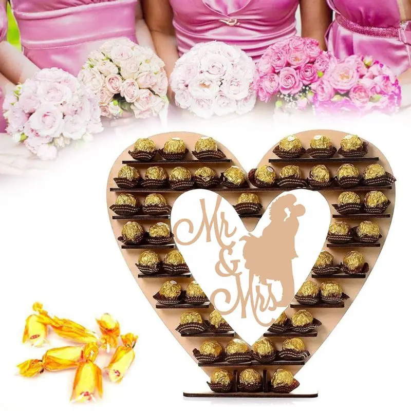 Пара-Mr& Mrs Деревянный Сердце Шоколад десерт Конфеты Дисплей Стенд центральный держатель украшения Свадебная вечеринка баров