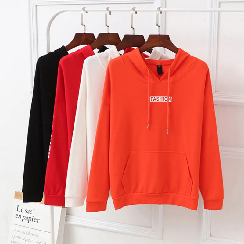 

2019 New Fashion Large Size Women Hoodies Long Sleeve Letter printing Solid Color Pullovers Loose Hooded Sweatshirts Winter W100