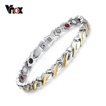 Vnox longitud ajustable pulsera magnética de la salud para las mujeres cadena de la mano de acero inoxidable con germanio