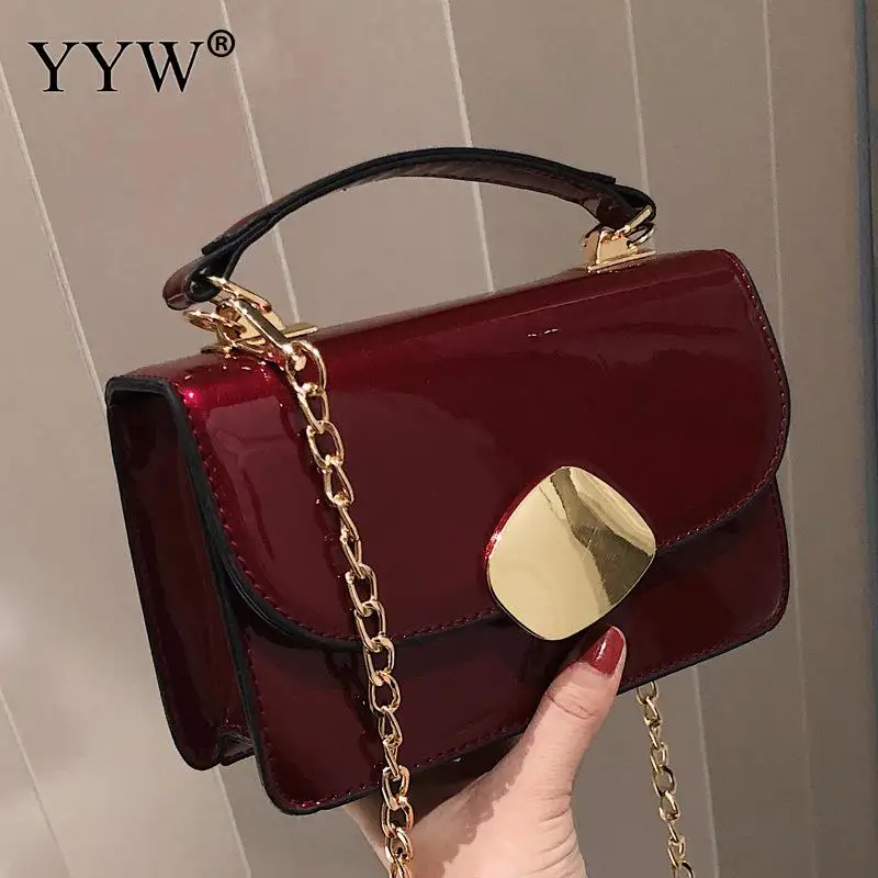 

Lacquer Finish Handbag Women 2019 Fashion White Torebki Damskie Pu Leather Top Handle Hand Bags Gold Chain Bolsa Feminina Black