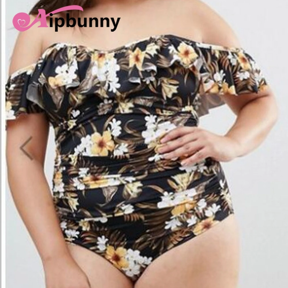 Aipbunny Floral Off Shoulder Large Size 5XL One Piece Swimsuit Women
