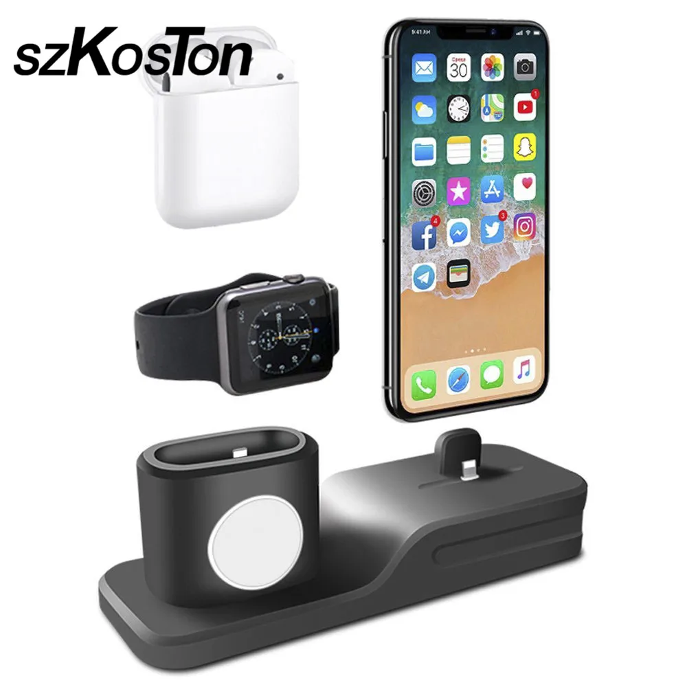 3 in 1 Silicone Charging Dock Holder For Apple iPhone X 7 8 plus 6 6s