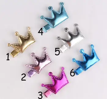

6PCs/lot 6colors Baby Girl Synthetic Leather Crown Clips Hairpins Metal Alligator Girl Clip Kids Headwear Hair Accessories