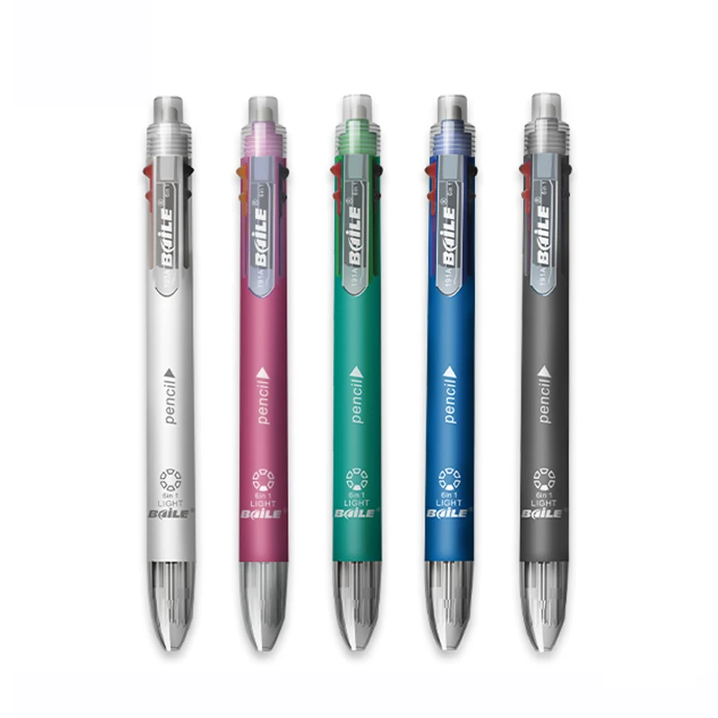 

Kawaii Multicolor Pen Multifunction 6 in 1 Pen with 5 Ballpoint Pen and 1 Automatic pencil Marker Pens Office School Stationery