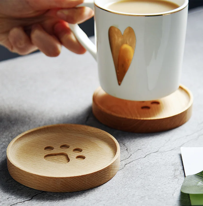 

Cute Simple Cat Paw Wood Drink Coaster Pad Lovely Coffee Cup Mat Tea Pad Dining Soft Wooden Placemats Decoration Accessories 1pc