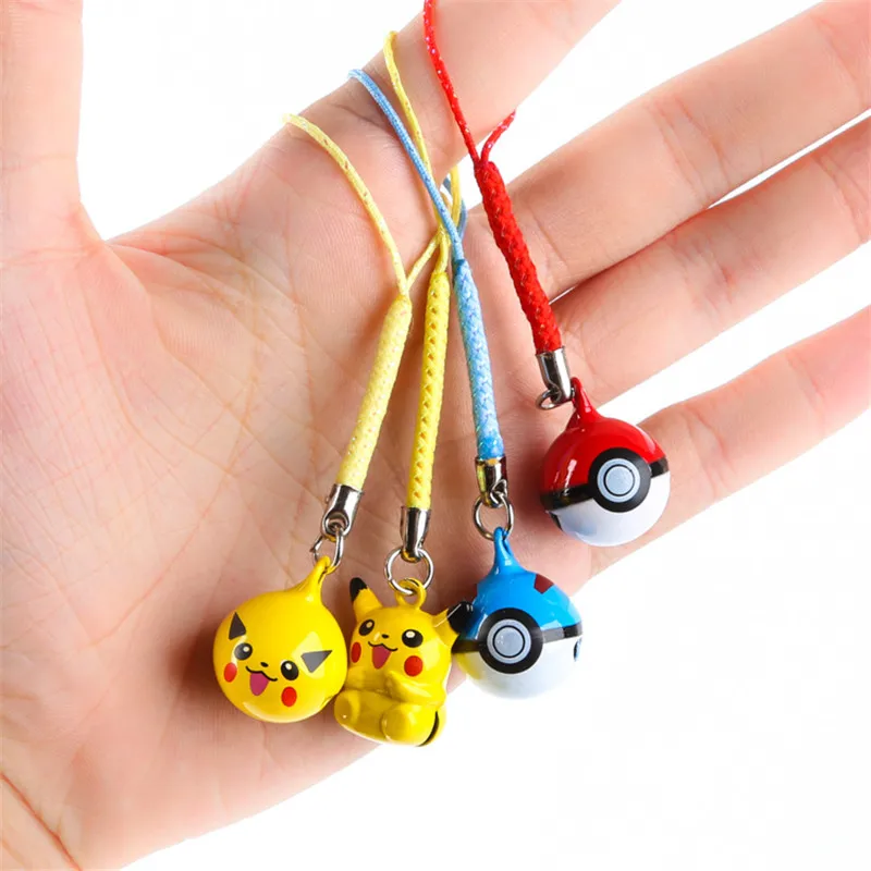 

1Pcs Cute Anime Pokemon Pikachu Elf Ball Keychains Keyring Bell Key Chain Bag Pendant Boys Phone Straps Kids Party Gift