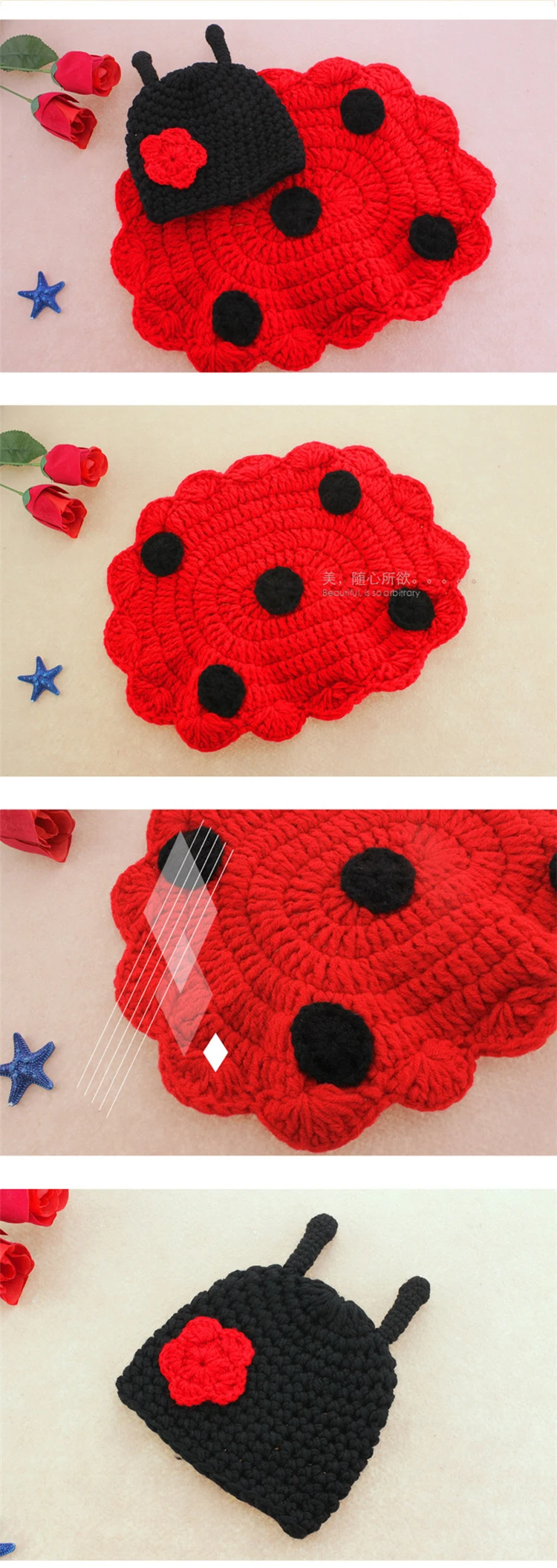 Fotografia Bebê Recém-nascido Adereços Joaninha Moda Infantil Crianças Meninos Meninas Knit Costume Handmake Algodão Quente Confortável Lembrança 9 Chapéus e bonés