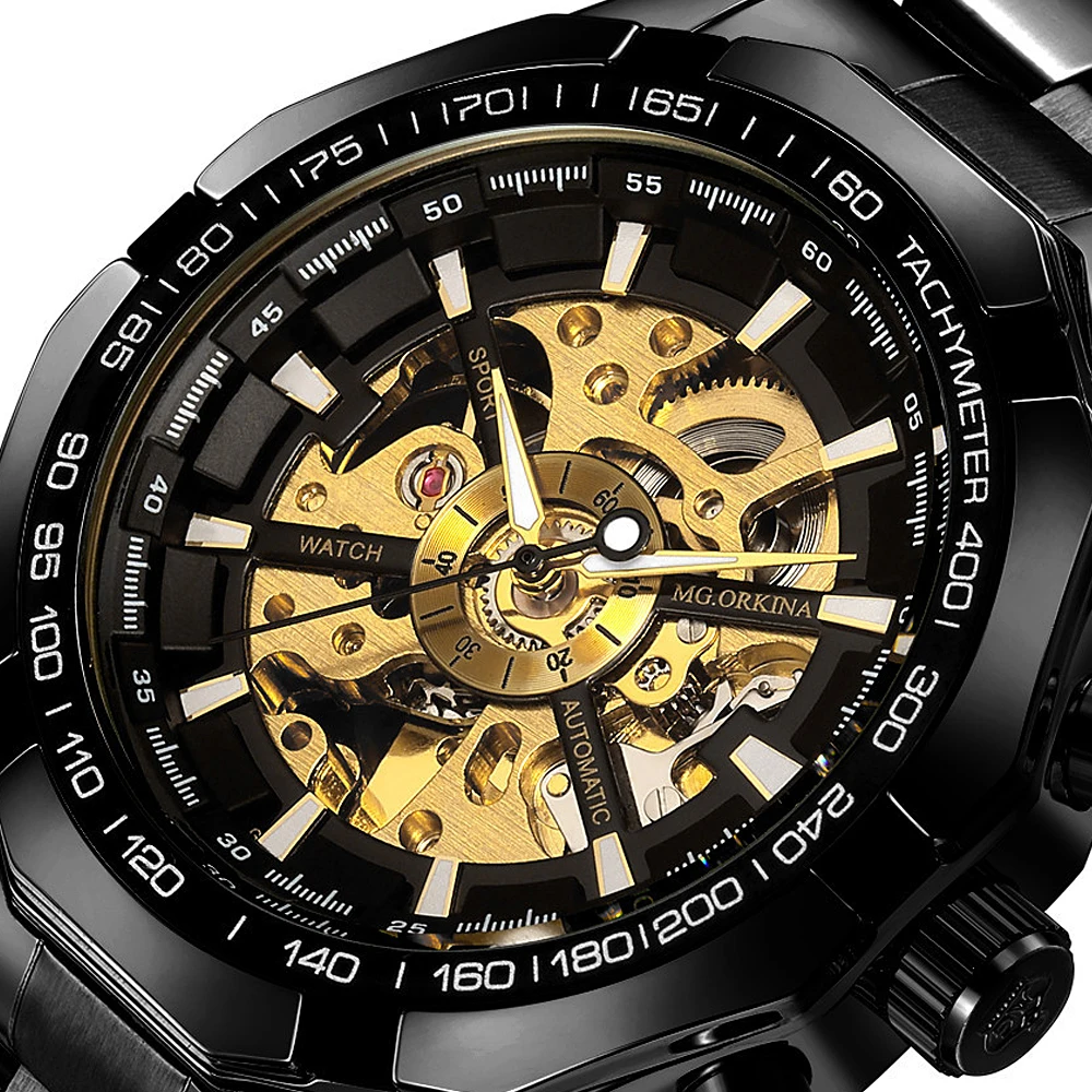 black skeleton automatic watch men