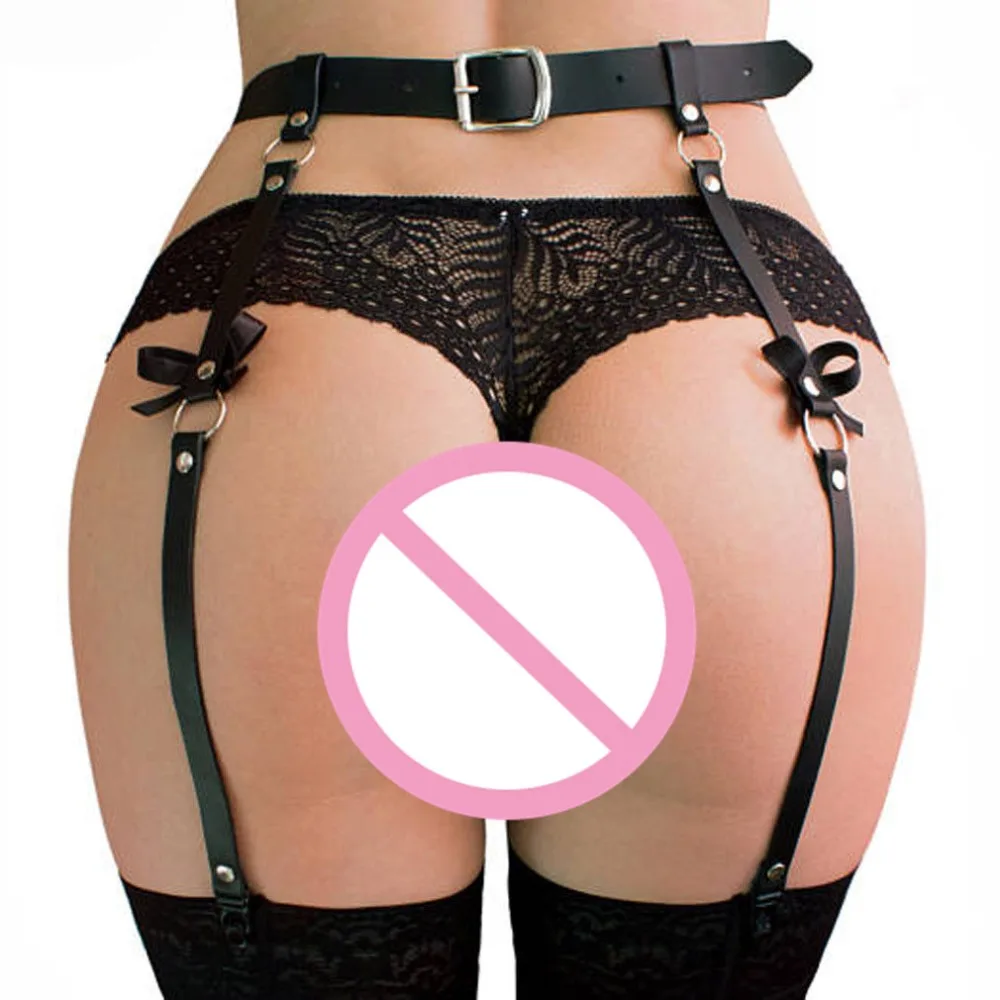 

Sexy Leather Waist Garter Belt for Stockings Cute Bow Hot Punk Pole Dance Night Club Costume O-Round Waist Belt with 4 Suspender