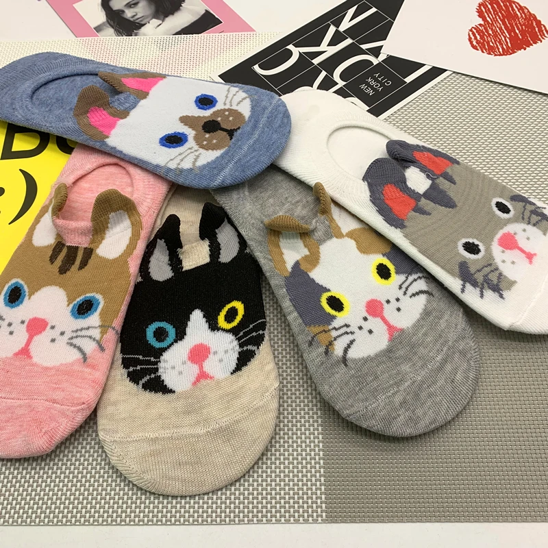 

Fashion Cute Animal Cotton Socks Female Kawaii Cat With Dog Summer Short Socks Slippers Women Casual Soft Funny Boat Socks