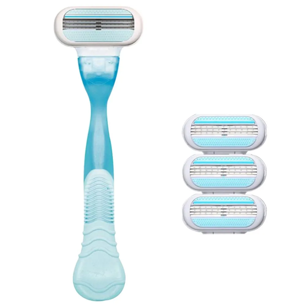 

Women Replaceable Straight Manual Razor With 1Pcs Razor Handle + 4Pcs 3 Layer Razor Blades Female Body Hair Removal Shaving Tool