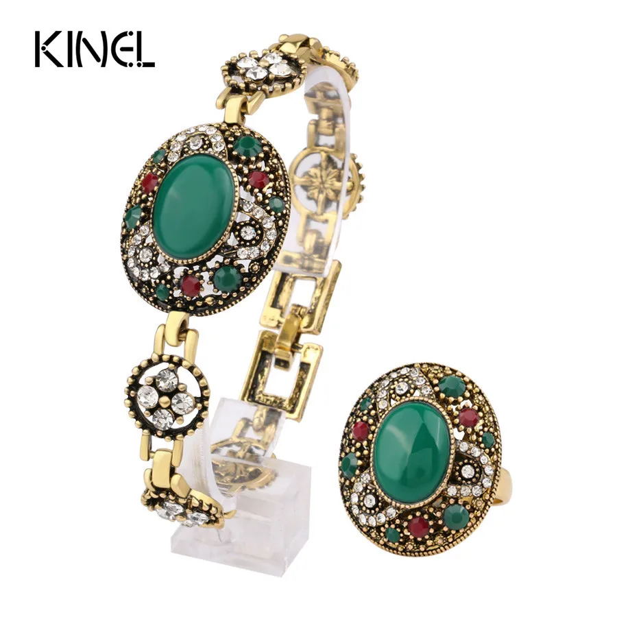 Kinel бренды Турция Ювелирные наборы браслеты и кольца для женщин золото-цвет Овальный основной камень кристалл вечерние подарки
