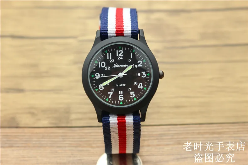 new fashion boys and girls outdoor sports army watch cute luminous hands middle student colorful nylon casual child gift clock