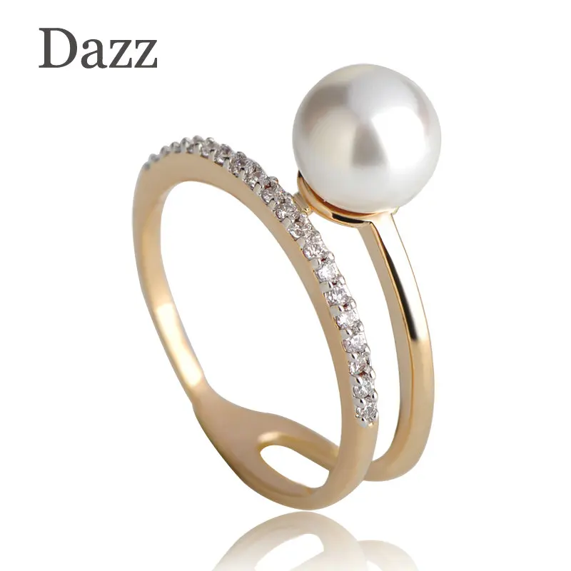 

Dazz Simulated Pearl Cubic Zircon Finger Rings Luxury Rhinestones Wedding Bands Women Girls Party Cocktail Copper Ring Jewelry