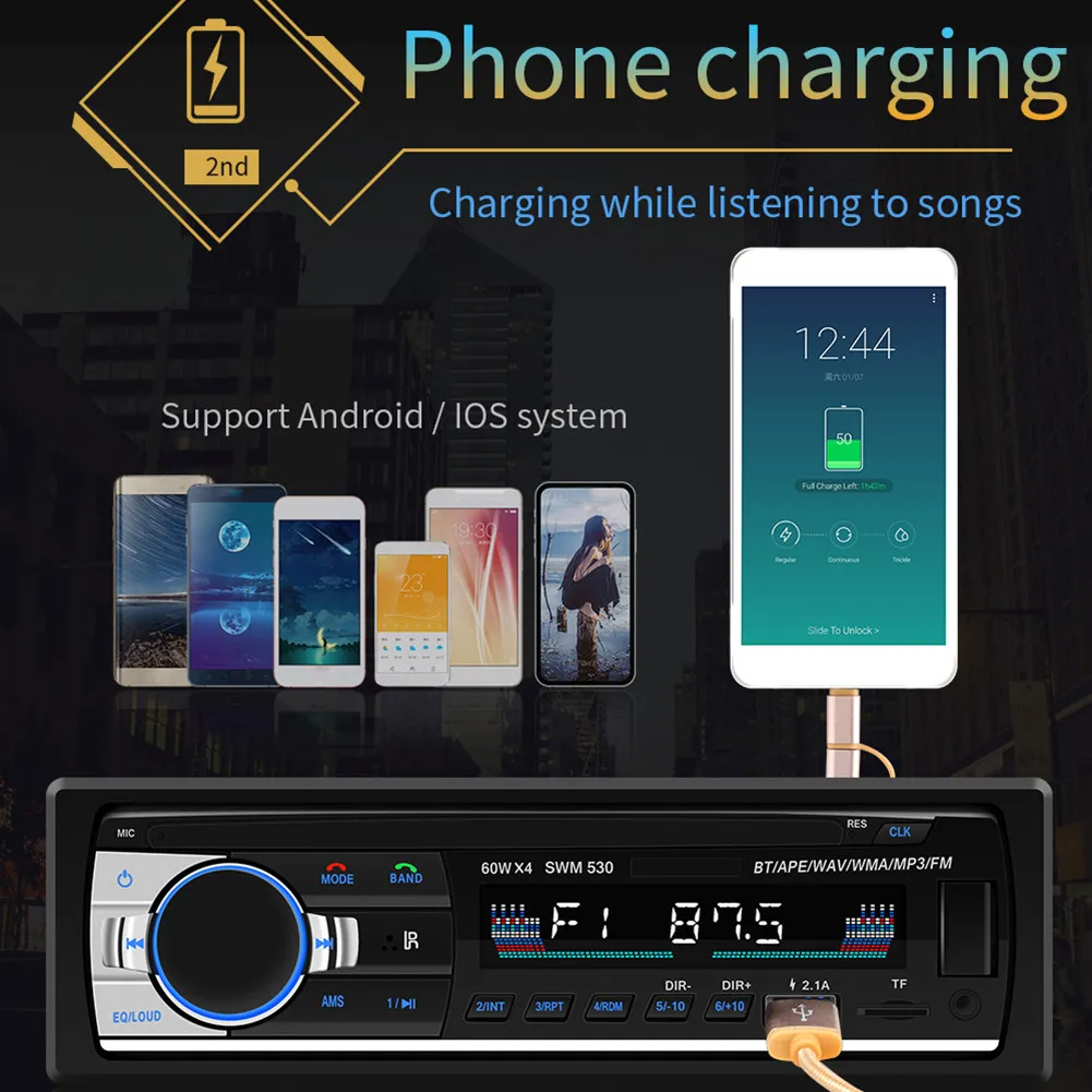 Автомобильный MP3 радио ЖК-экран Bluetooth Handsfree MP3 плеер TF карта U пластина AUX Карта двойная usb Зарядка Поддержка Android IOS