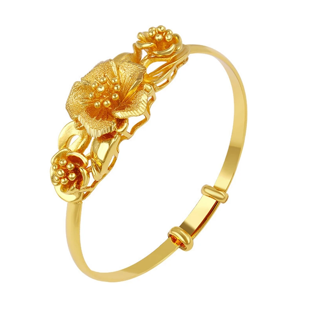 Flower Shaped Women Bangle Yellow Gold Filled Elegant Expendable Bangle
