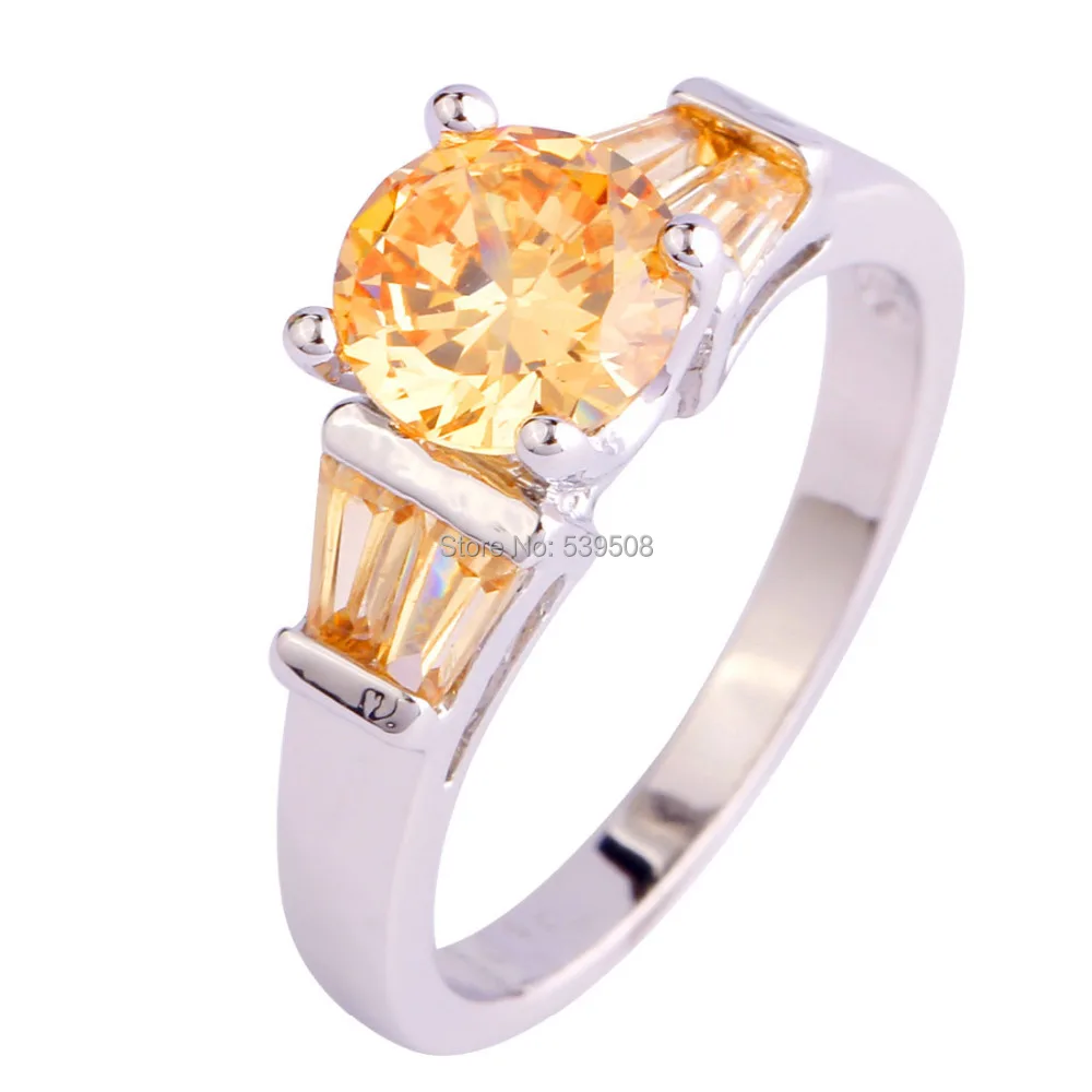 Wholesale Romantic Love Style Jewelry Round Cut Champagne Morganite Silver Color Ring Size 7 