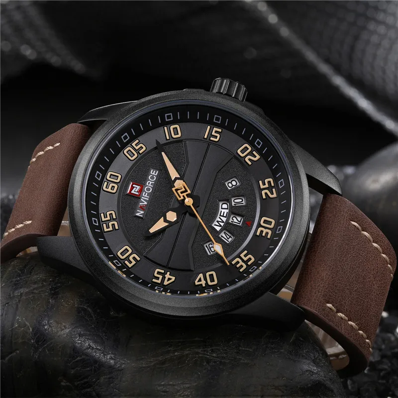 Naviforce новые модные мужские часы Militray Спортивные кварцевые кожаные