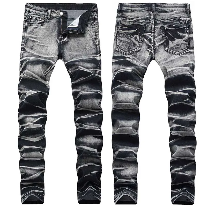 Mcikkny New Fashion Men's Painted Jeans Pants Slim Fit Stretch Straight Denim Trousers For Male Washed Size 28-42  (1)