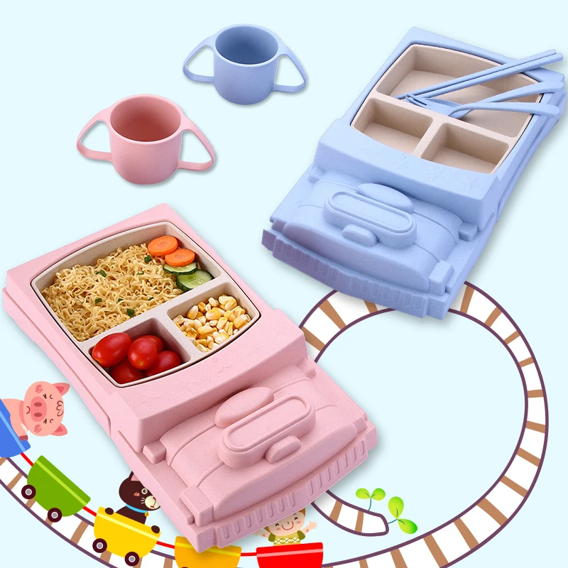 Детское питание, контейнеры для младенцев из бамбукового волокна, тренировочные блюда, наборы для кормления детей, детская посуда, тарелка в форме машины, чаша, набор тарелок