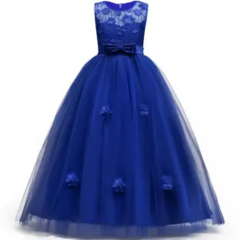 

Flower Appliques Teens Girls Long Dress Summer New Style Flower Girls Dress for 5-14Yrs Princess Girls Party Wedding Gowns