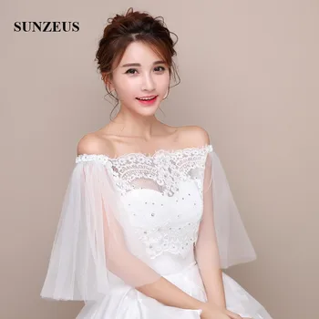 

Boat Neck Speaker Sleeve Special Bridal Wraps 2018 Newly Lace Jacket with Beaded Short Ivory Wedding Accessories Bolero SW12