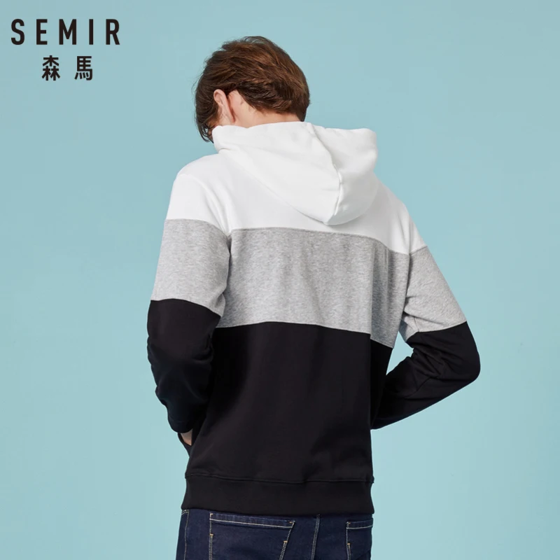  SEMIR Men Retro Color Block Hooded Sweatshirt with Kangaroo Pocket Pullover Hoodie Elastic Drawstri