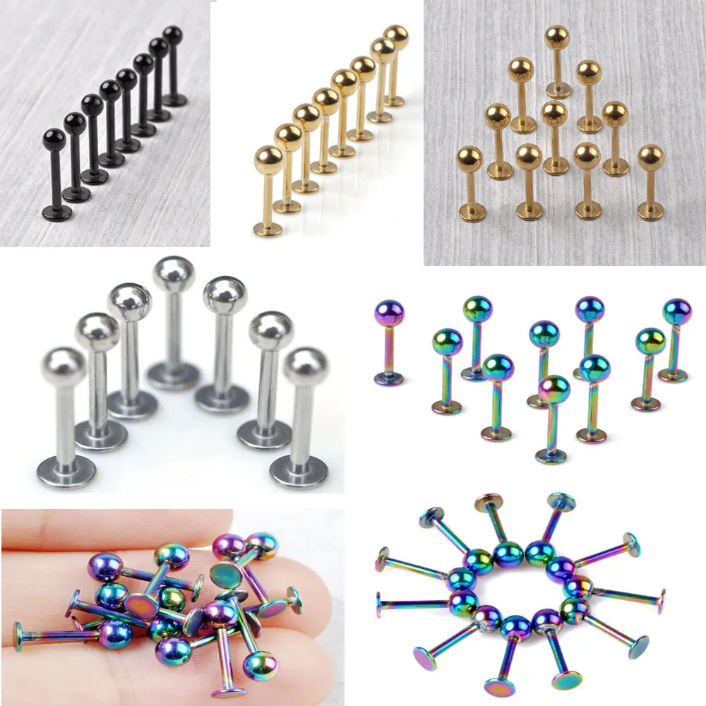 

1PC LABRET BODY PIERCING BAR LIP RING STUD 10G RAINBOW GOLD BLACK SILVER HOT