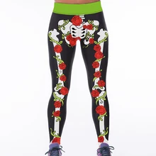 Новые 3D Высокая талия модные женские брюки с цифровым принтом кости розы печати Сексуальная вентиляция эластичность silmming