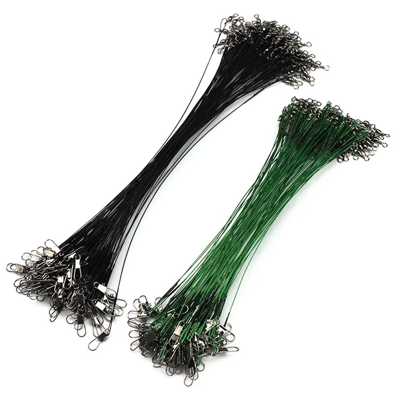 

100Pcs Fishing Line Steel Front Wire Leader with Swivel Fishing Wire Leash Fishing Accessories 15/20/25/30cm 2 Colors